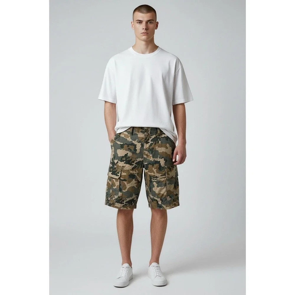 Levi Mens Cargo Shorts Woodland Camouflage Utility Straight Leg Cotton Size 29